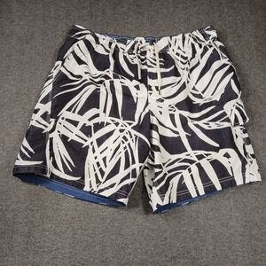 Speedo Swim Trunk Men XL Navy White Tropical Palm Board Shorts 7840335 Excellent